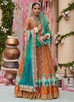 Embroidered Pakistani Bridal Dress Kalidaar Multi Colour Bridal Lehenga