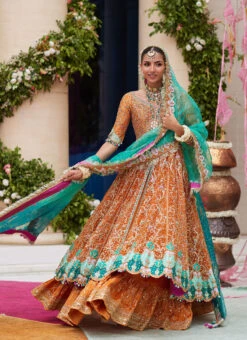 Embroidered Pakistani Bridal Dress Kalidaar Multi Colour Bridal Lehenga -LuxPak Bridal Studio Store 0019164 zerya rust kalidaar