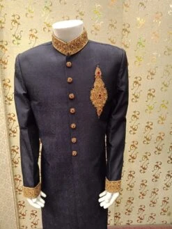 Latest Sherwani In Blue Jamawar Cloth Model# Men 1738