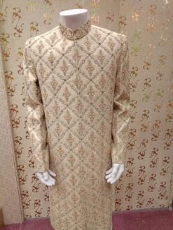 Pakistani Latest Sherwani In Beutifull Offwhite Gold Color Model# Men 1740