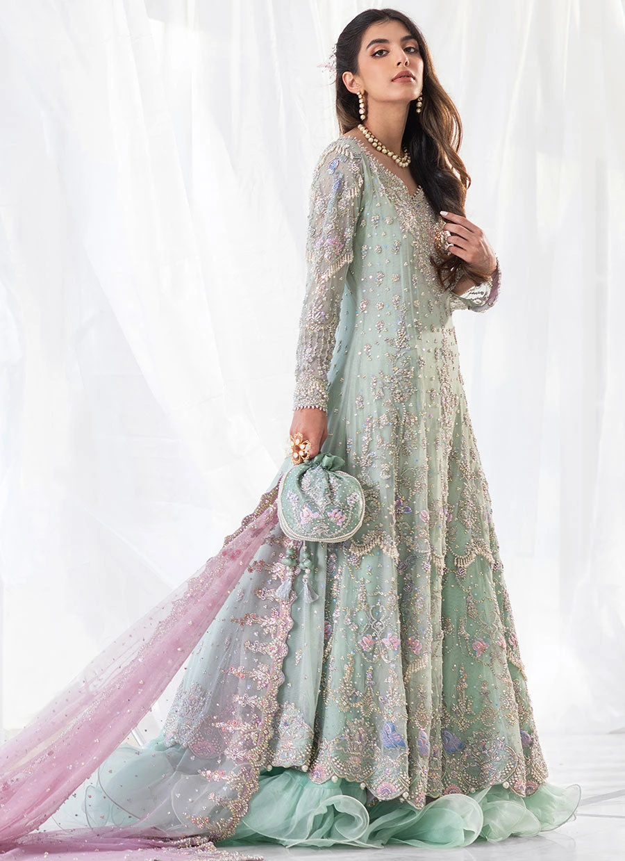 Aqua Blue Heavily Embellished Kalidaar Frock Pakistani Bridal Dress 4 Aqua Blue Heavily Embellished Kalidaar Frock Pakistani Bridal Dress - Image 2