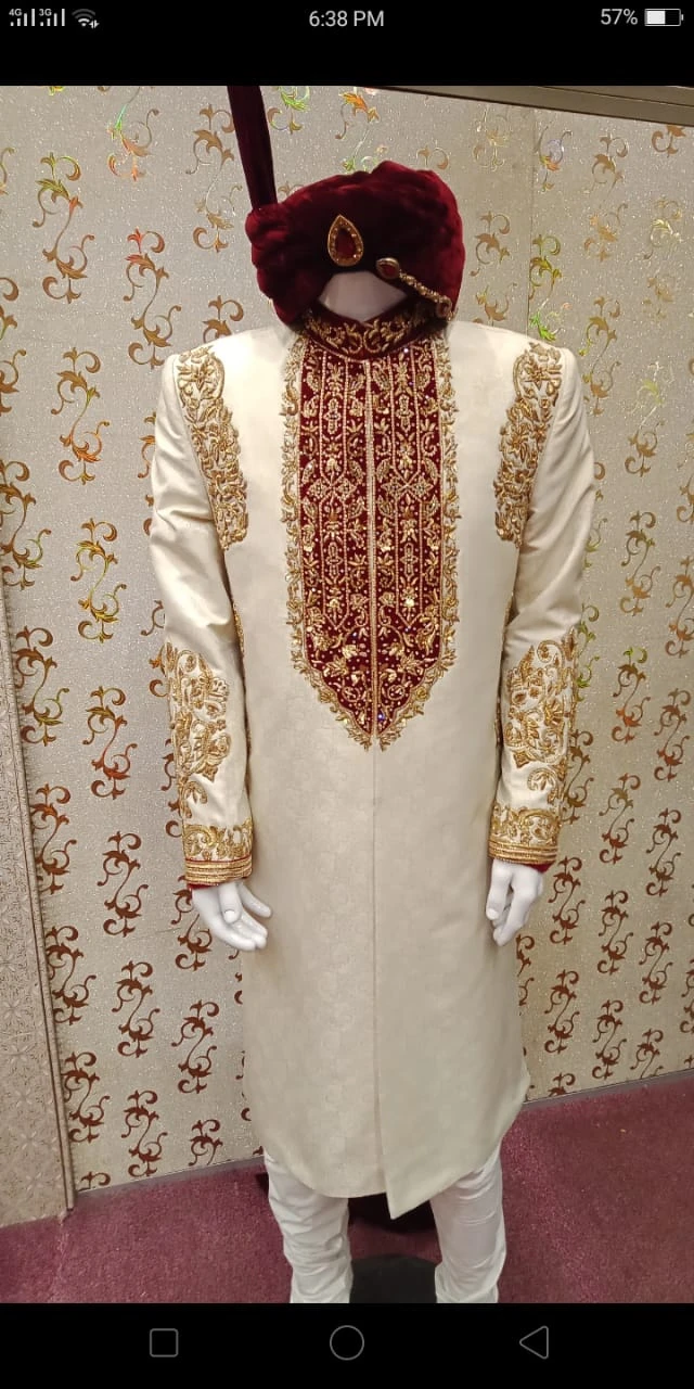 Pakistani Sherwani Royal Look In Offwhite Color Model# Men 1735 2 Pakistani Sherwani Royal Look In Offwhite Color Model# Men 1735