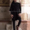 Black Sherwani In Corduroy Fabric With Turban #GN24 1 Black Sherwani In Corduroy Fabric With Turban #GN24 -LuxPak Bridal Studio Store BlackSherwani