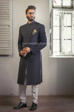 Pakistani Black Sherwani Wedding Mens Sherwani #GN32
