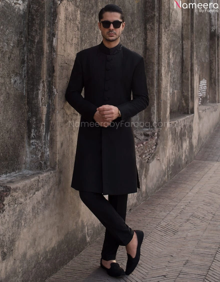 Premium Designer Black Sherwani For Wedding Wear #GN25 3 Premium Designer Black Sherwani For Wedding Wear #GN25
