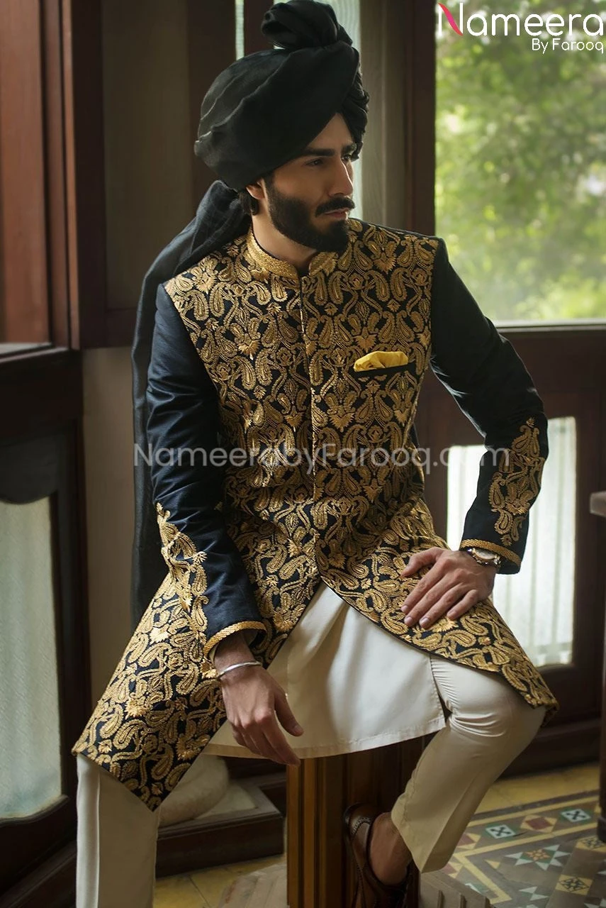 Black Sherwani For Wedding With Embroidery 2021 #GR50 3 Black Sherwani For Wedding With Embroidery 2021 #GR50