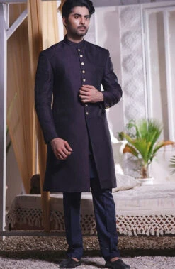 Pakistani Men Blue Sherwani With Dupatta Shawl #GN73 8 Pakistani Men Blue Sherwani With Dupatta Shawl #GN73 -LuxPak Bridal Studio Store BlueSherwaniwithDupatta
