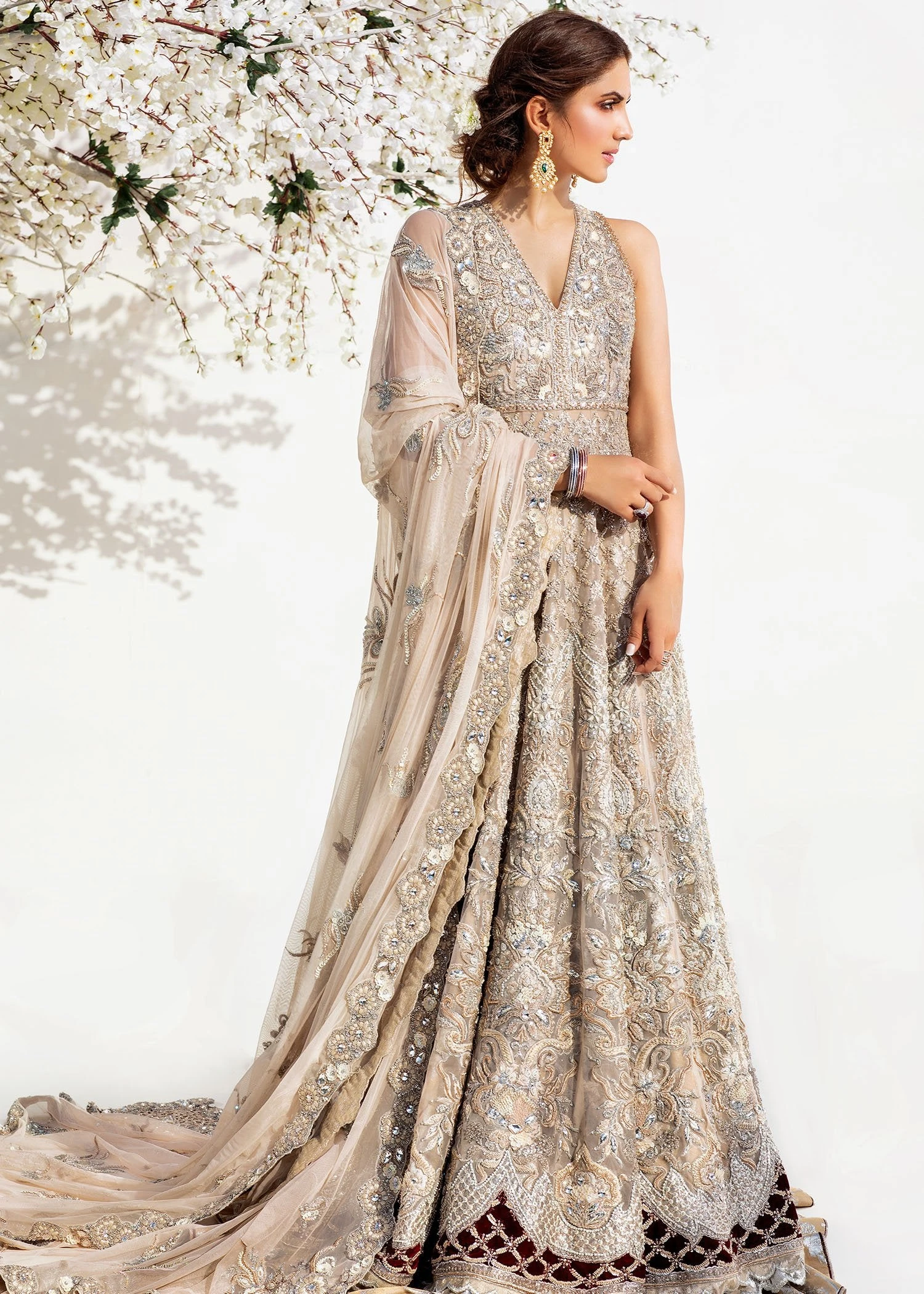 Bridal Long Maxi With Lehnga In Silver Color #Y6052 3 Bridal Long Maxi With Lehnga In Silver Color #Y6052