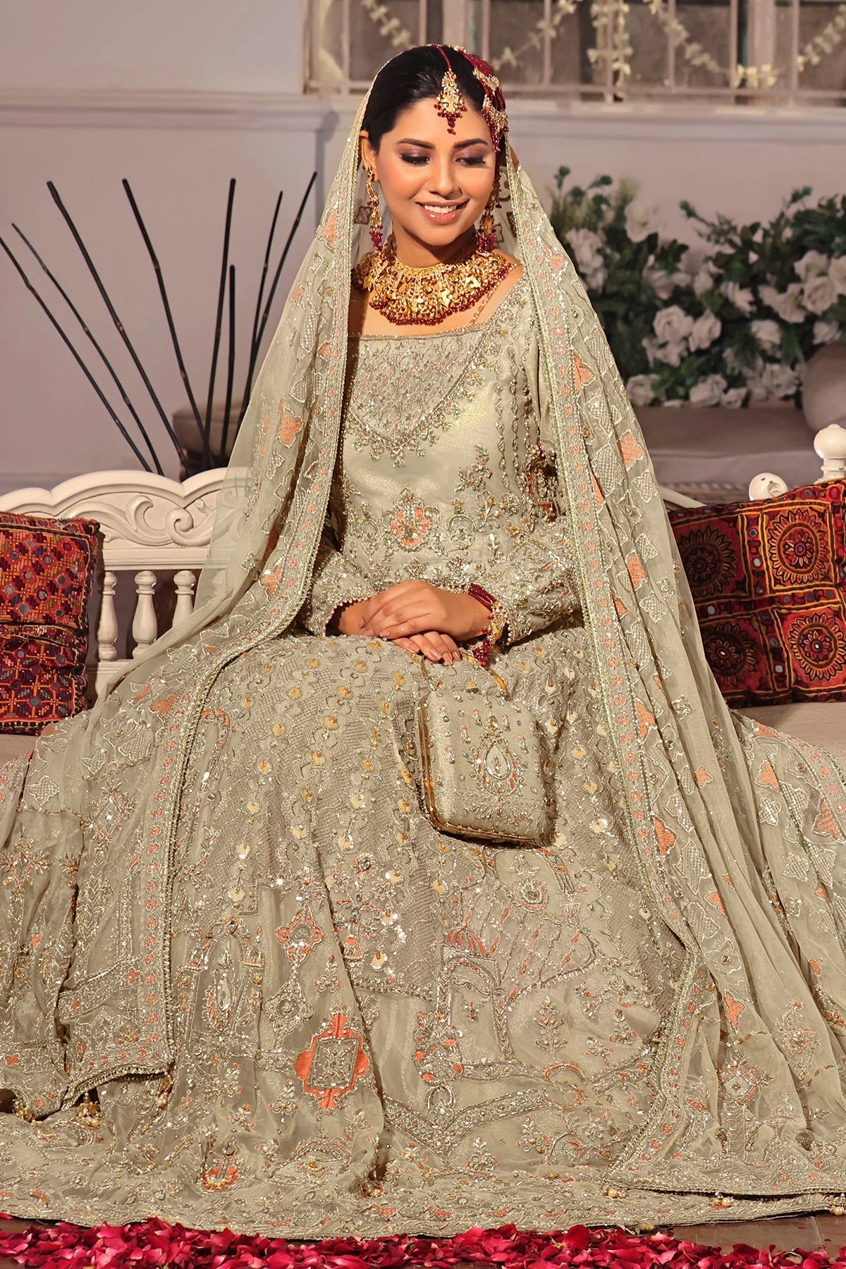 Pakistani Bridal Dress Beige Net Lehenga Choli For Bridal Wear 6 Pakistani Bridal Dress Beige Net Lehenga Choli For Bridal Wear - Image 4