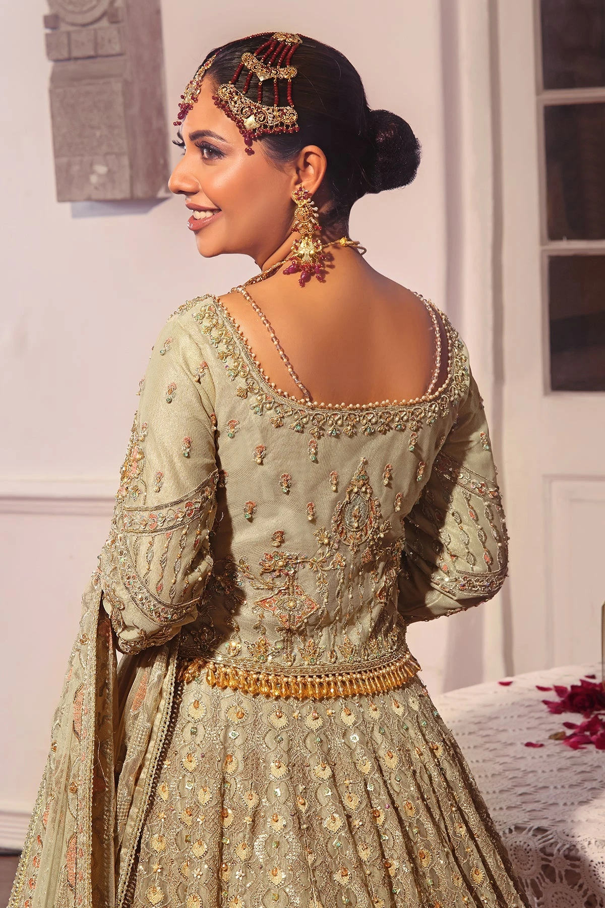 Pakistani Bridal Dress Beige Net Lehenga Choli For Bridal Wear 7 Pakistani Bridal Dress Beige Net Lehenga Choli For Bridal Wear - Image 5
