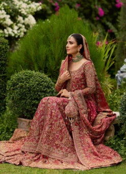Pakistani Bridal Dress Embellished In Red Farshi Lehenga Style 11 Pakistani Bridal Dress Embellished In Red Farshi Lehenga Style -LuxPak Bridal Studio Store Bridal Dress Embellished in Red Lehenga style