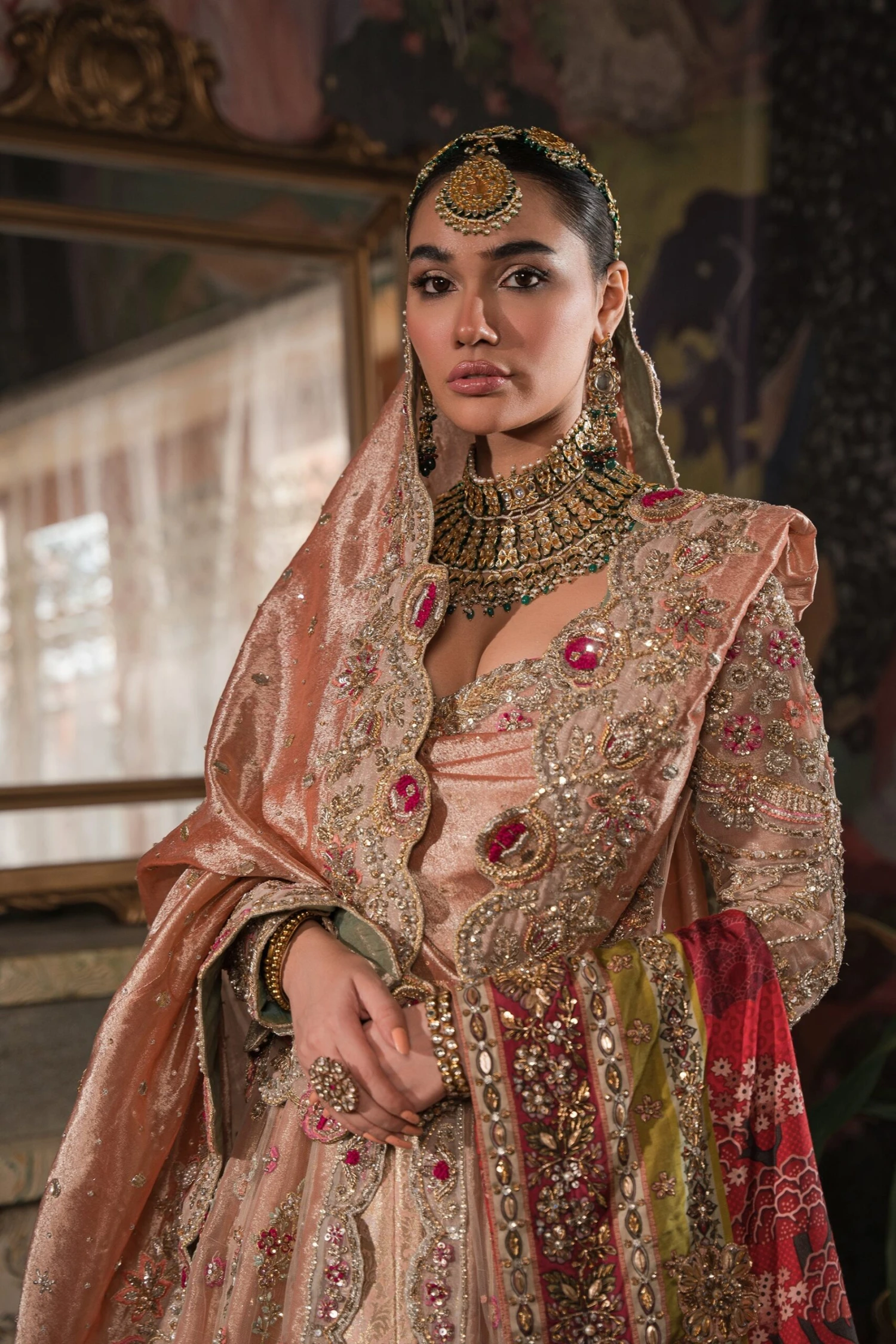 Pakistani Bridal Dress Peach Peshwas And Lehenga Style 5 Pakistani Bridal Dress Peach Peshwas And Lehenga Style - Image 3