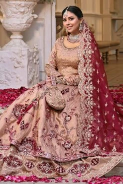 Pakistani Bridal Dress Rose Pink Double Layer Lehenga Choli -LuxPak Bridal Studio Store Bridal Dress Rose Pink Double Layer Lehenga Choli