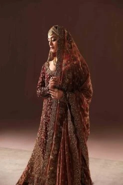 Pakistani Bridal Dress In Maroon Gold Farshi Gharara Set -LuxPak Bridal Studio Store Bridal Dress in Maroon Gold Farshi Gharara Set