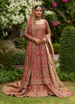Pakistani Bridal Dress Embellished In Red Farshi Lehenga Style