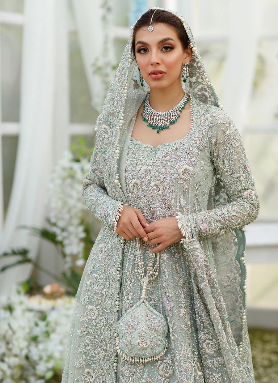 Celina Aqua Trailled Pakistani Bridal Dress Embroidered Kalidar Pishwas 4 Celina Aqua Trailled Pakistani Bridal Dress Embroidered Kalidar Pishwas - Image 2