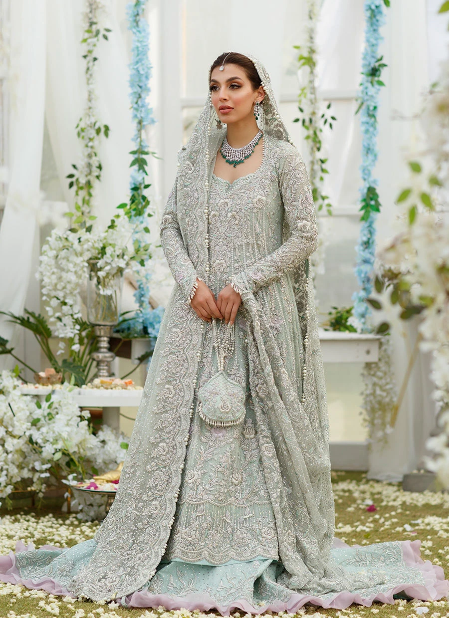 Celina Aqua Trailled Pakistani Bridal Dress Embroidered Kalidar Pishwas 7 Celina Aqua Trailled Pakistani Bridal Dress Embroidered Kalidar Pishwas - Image 5