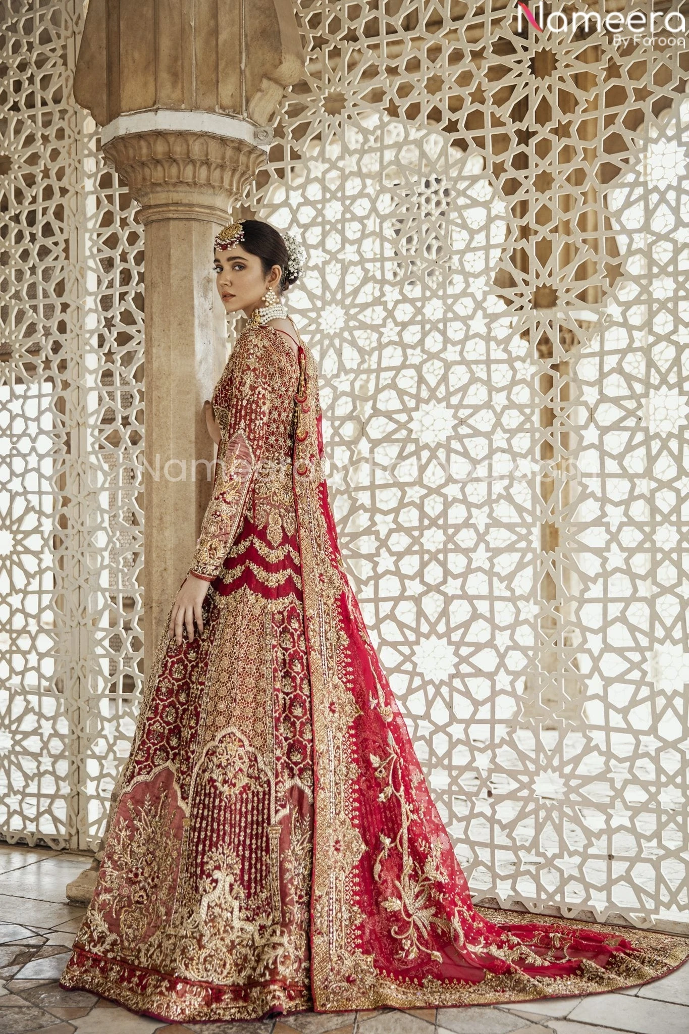 Pakistani Cherry Red Bridal Lehenga Gown Dress #BN770 3 Pakistani Cherry Red Bridal Lehenga Gown Dress #BN770