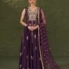 Classic Purple Pakistani Wedding Dress In Kalidar Frock Pishwas Style -LuxPak Bridal Studio Store ClassicPurplePakistaniWeddingDressinKalidarFrockPishwasStyle