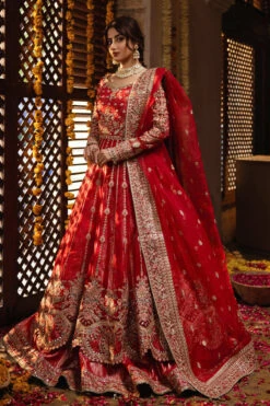 Classic Red Heavily Embroidered Pakistani Wedding Dress Pishwas Lehenga 9 Classic Red Heavily Embroidered Pakistani Wedding Dress Pishwas Lehenga -LuxPak Bridal Studio Store ClassicRedHeavilyEmbroideredPakistaniWeddingDressPishwas