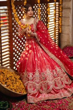 Classic Red Heavily Embroidered Pakistani Wedding Dress Pishwas Lehenga 10 Classic Red Heavily Embroidered Pakistani Wedding Dress Pishwas Lehenga -LuxPak Bridal Studio Store ClassicRedHeavilyEmbroideredPakistaniWeddingPishwasLehenga