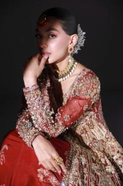 Red Pakistani Bridal Dress In Open Gown Lehenga Style 17 Red Pakistani Bridal Dress In Open Gown Lehenga Style -LuxPak Bridal Studio Store ClassicRedPakistaniBridalDressinOpenGownLehengaStyle