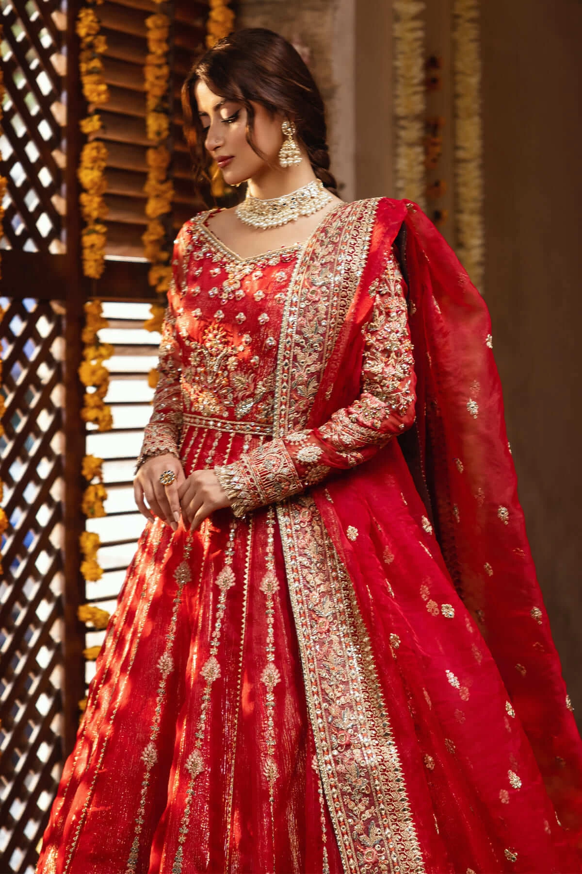 Classic Red Heavily Embroidered Pakistani Wedding Dress Pishwas Lehenga 7 Classic Red Heavily Embroidered Pakistani Wedding Dress Pishwas Lehenga - Image 5