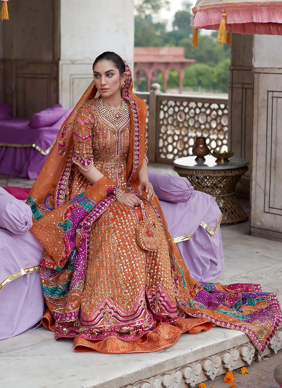 Classic Orange Pakistani Bridal Dress In Kalidar Lehenga Style 6 Classic Orange Pakistani Bridal Dress In Kalidar Lehenga Style - Image 4