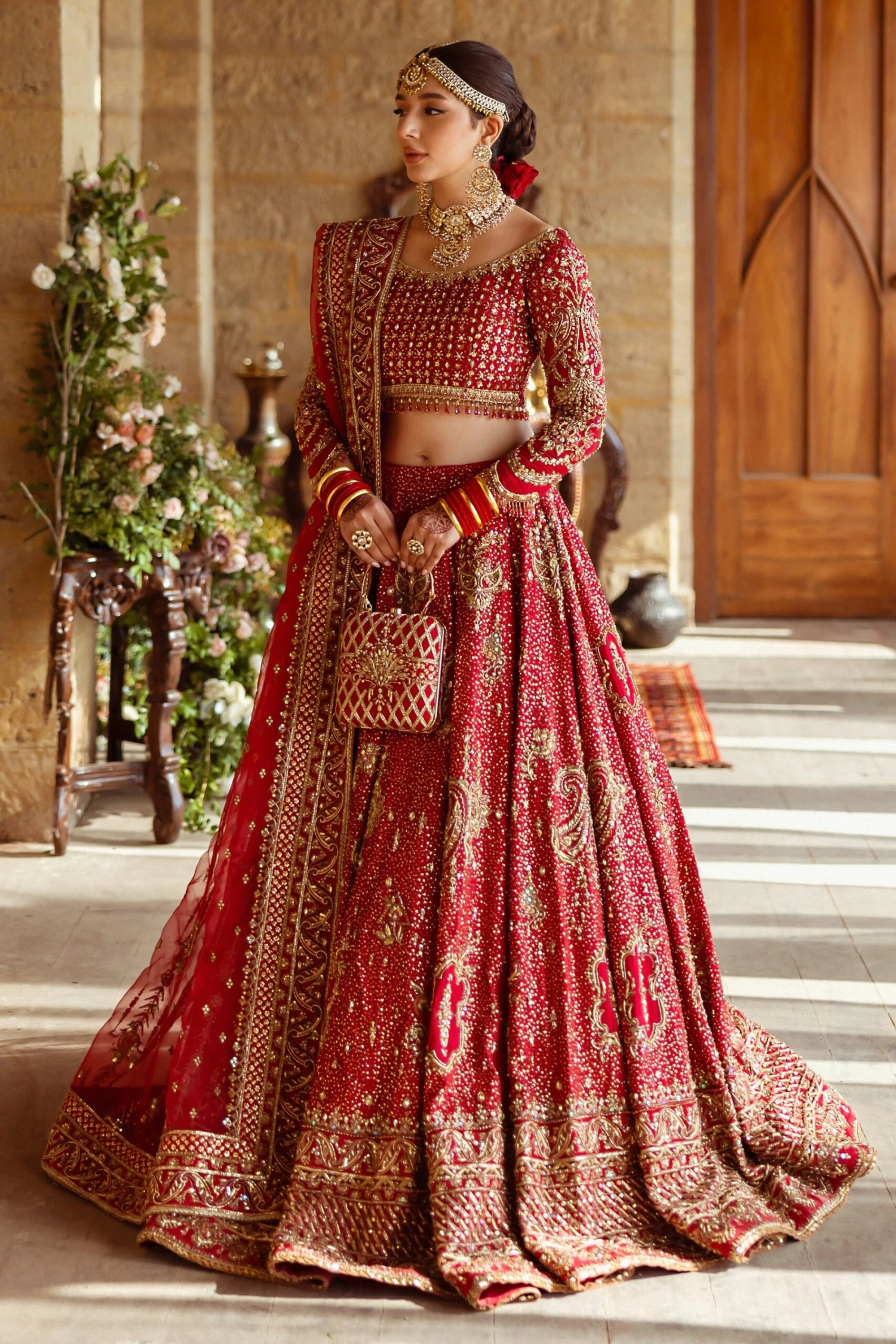 Crimson Red Lehenga Choli Dupatta Bridal Wedding Dress 8 Crimson Red Lehenga Choli Dupatta Bridal Wedding Dress - Image 6