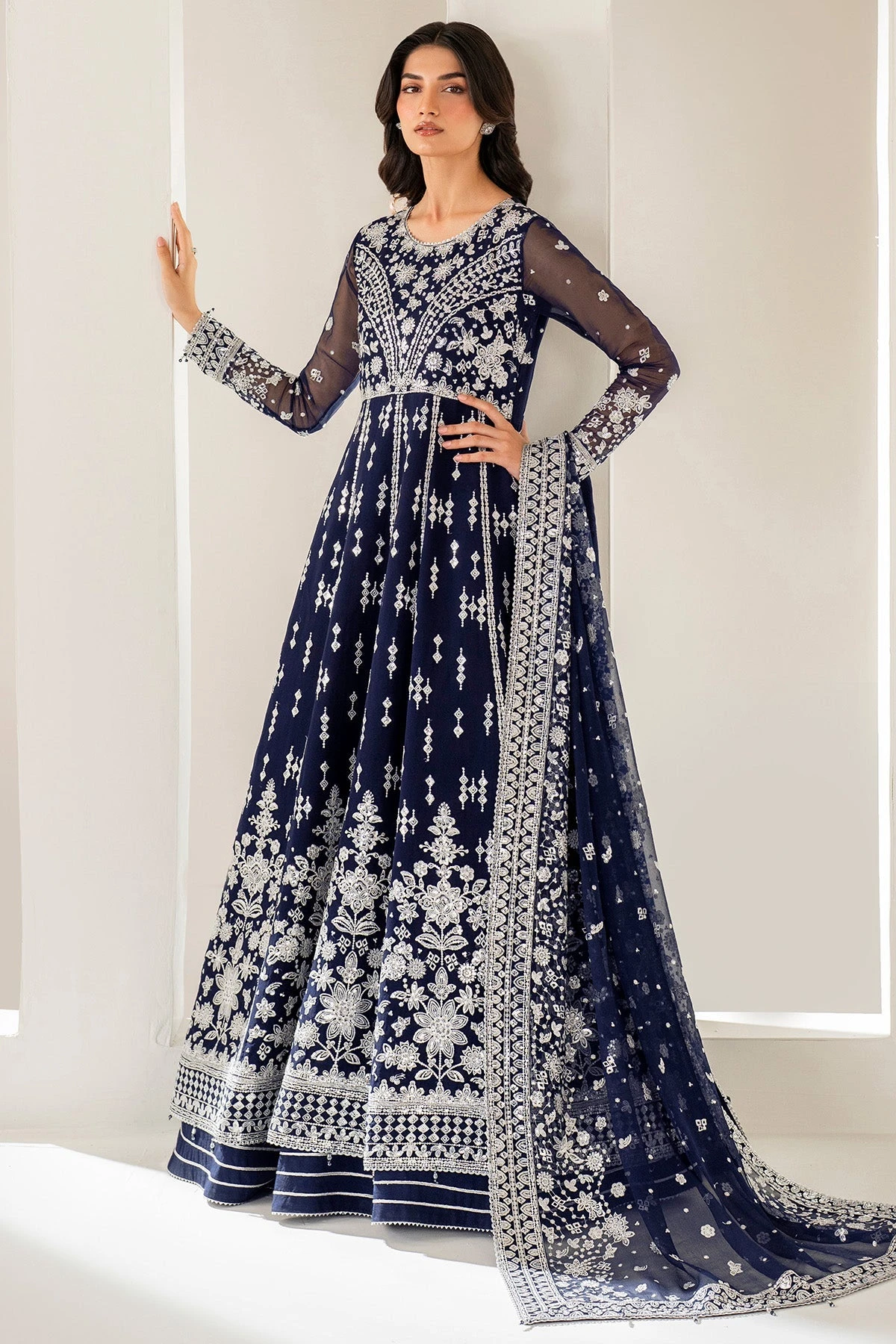 Deep Blue Embroidered Pakistani Wedding Dress With Pishwas Gharara 4 Deep Blue Embroidered Pakistani Wedding Dress With Pishwas Gharara - Image 2