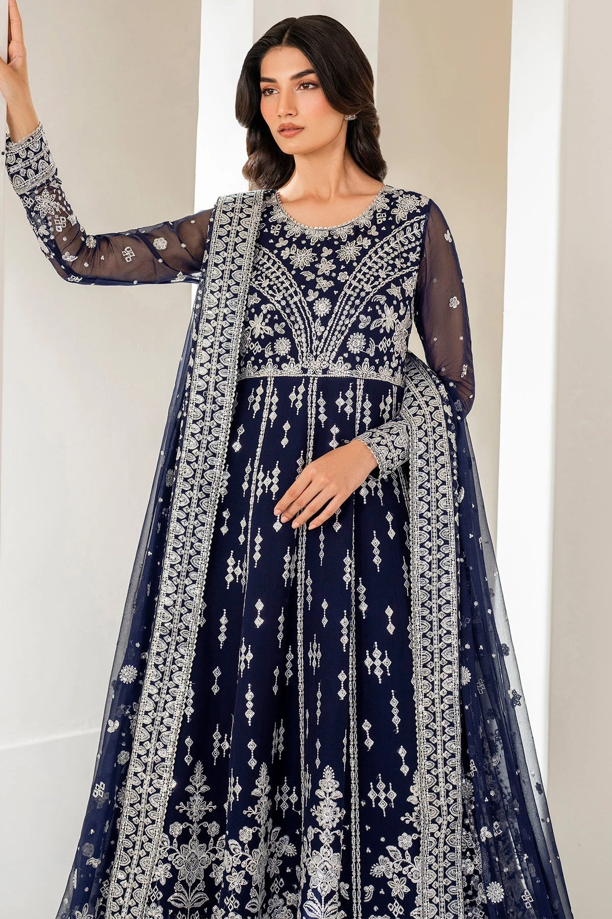 Deep Blue Embroidered Pakistani Wedding Dress With Pishwas Gharara 6 Deep Blue Embroidered Pakistani Wedding Dress With Pishwas Gharara - Image 4
