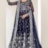 Deep Blue Embroidered Pakistani Wedding Dress With Pishwas Gharara