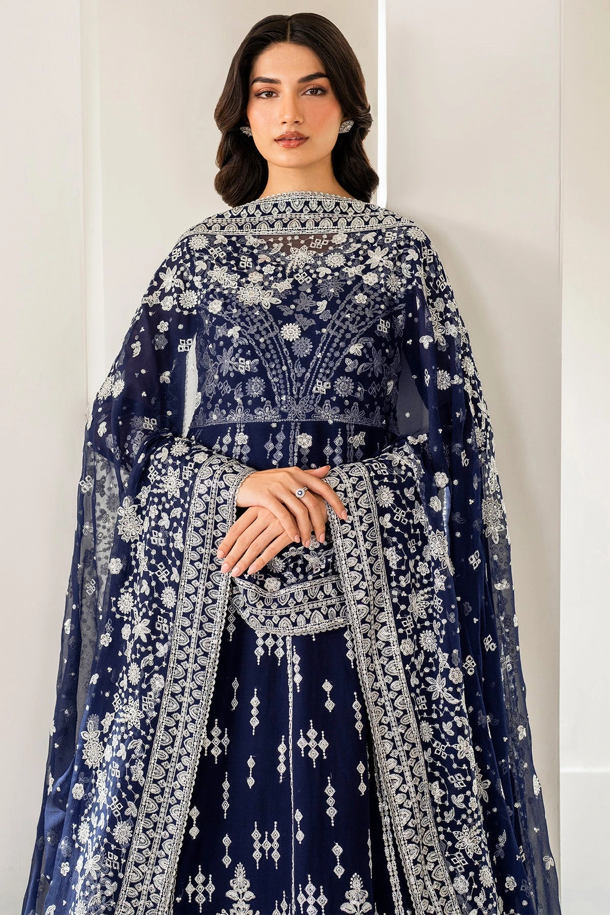Deep Blue Embroidered Pakistani Wedding Dress With Pishwas Gharara 7 Deep Blue Embroidered Pakistani Wedding Dress With Pishwas Gharara - Image 5