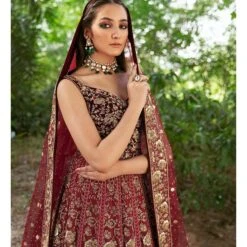 Royal Deep Red Bridal Lehenga With Pishwas Dress #BS763 8 Royal Deep Red Bridal Lehenga With Pishwas Dress #BS763 -LuxPak Bridal Studio Store DeepRedBridalLehengawithPishwasDress