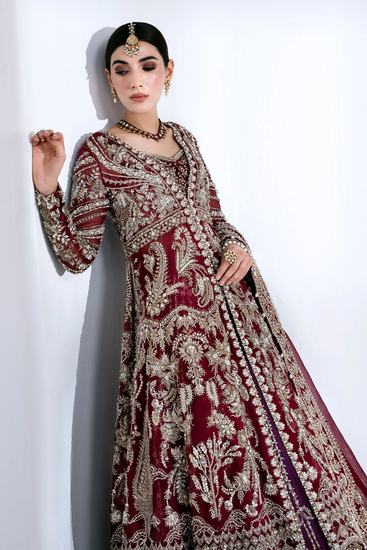 Deep Red Kalidaar Lehenga Style Pakistani Bridal Dress 6 Deep Red Kalidaar Lehenga Style Pakistani Bridal Dress - Image 4