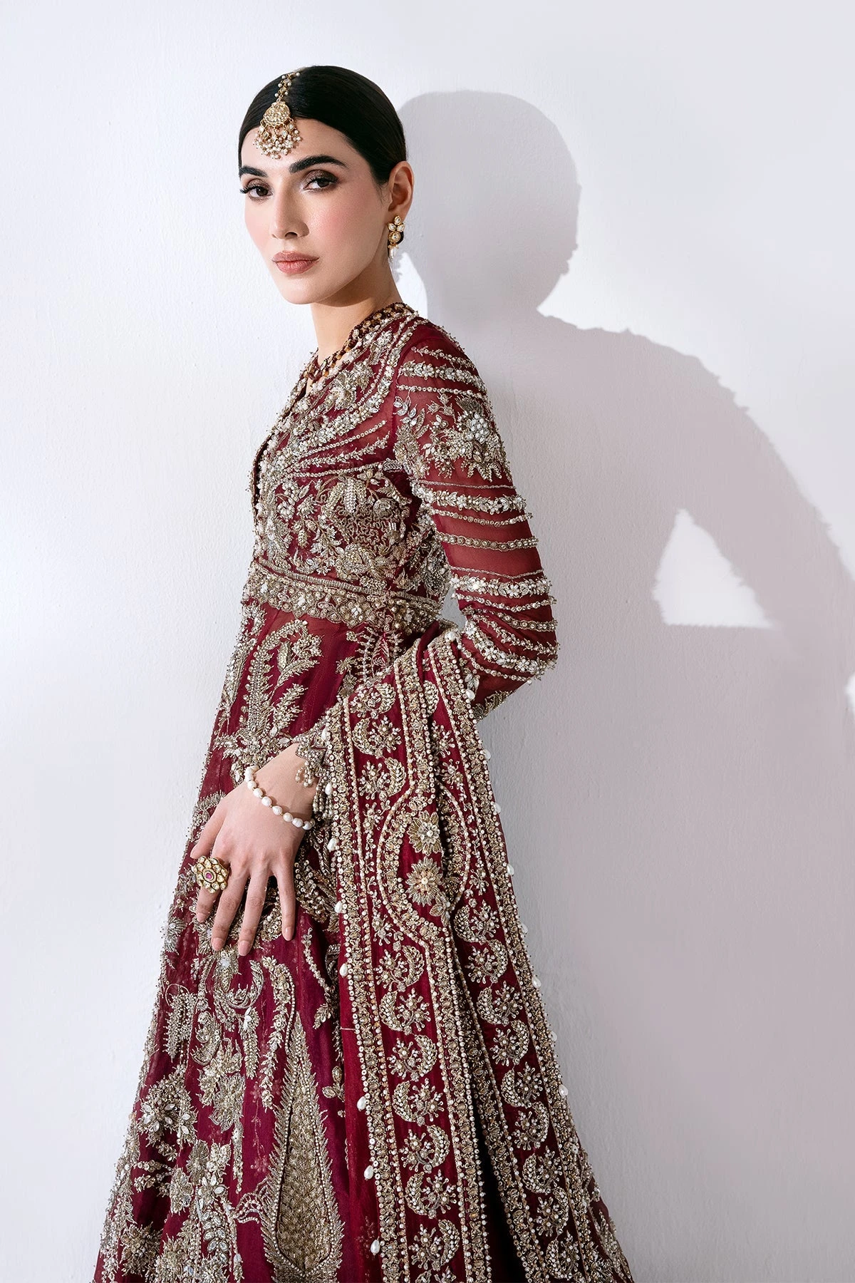 Deep Red Kalidaar Lehenga Style Pakistani Bridal Dress 8 Deep Red Kalidaar Lehenga Style Pakistani Bridal Dress - Image 6