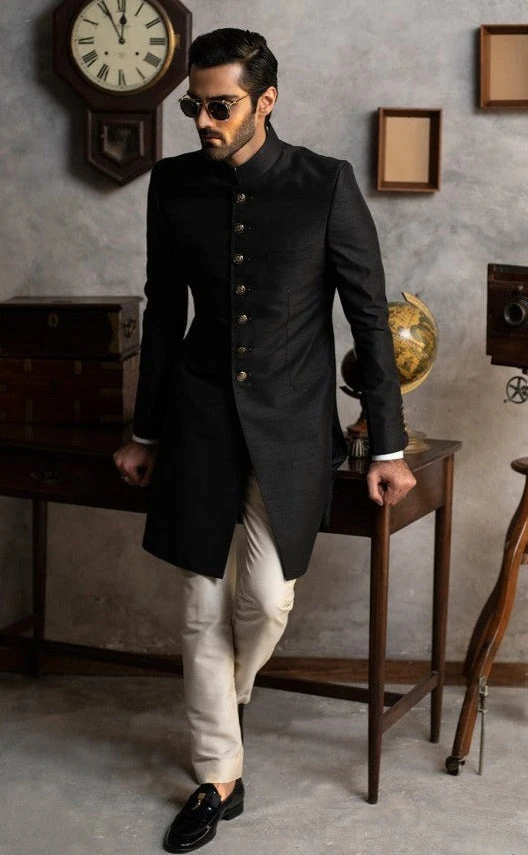 Designer Black Mens Sherwani For Wedding Wear #GN93 3 Designer Black Mens Sherwani For Wedding Wear #GN93