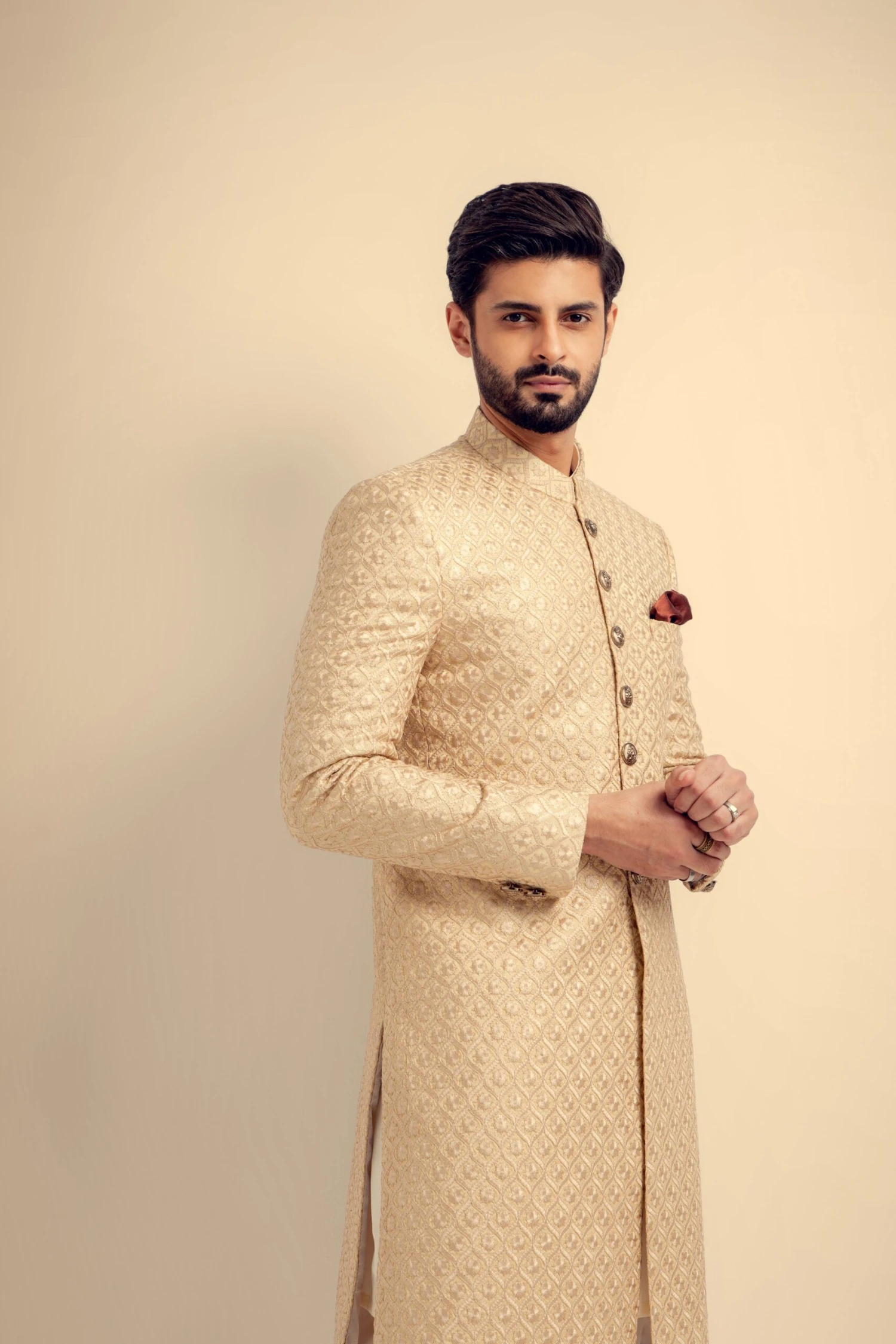 Designer Cream Sherwani For Dulha Wedding Wear #GN79 3 Designer Cream Sherwani For Dulha Wedding Wear #GN79