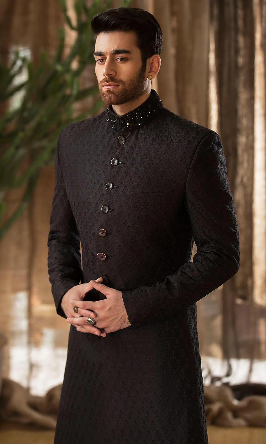 Designer Groom Black Sherwani For Wedding Wear #GN88 5 Designer Groom Black Sherwani For Wedding Wear #GN88 - Image 3