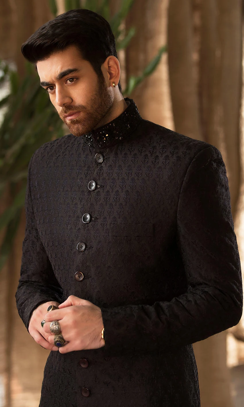 Designer Groom Black Sherwani For Wedding Wear #GN88 4 Designer Groom Black Sherwani For Wedding Wear #GN88 - Image 2