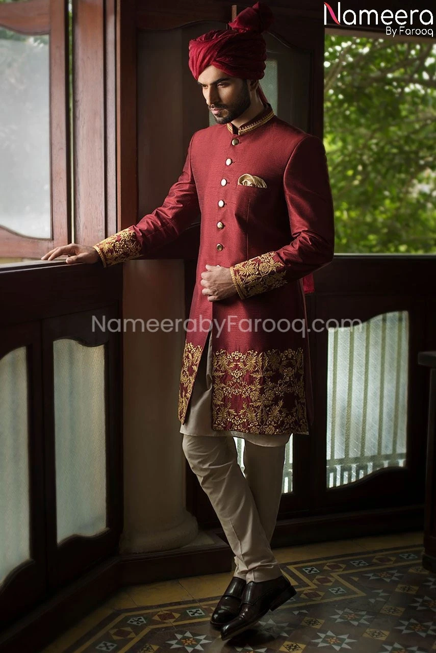 Designer Pakistani Sherwani For Men's Online 2021 #GR51 3 Designer Pakistani Sherwani For Men's Online 2021 #GR51