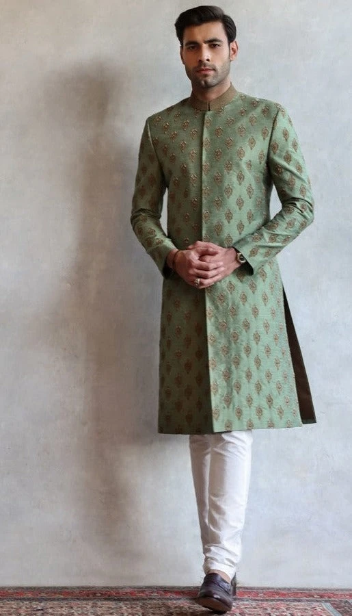 Designer Sage Green Sherwani Dress For Wedding #GN90 3 Designer Sage Green Sherwani Dress For Wedding #GN90