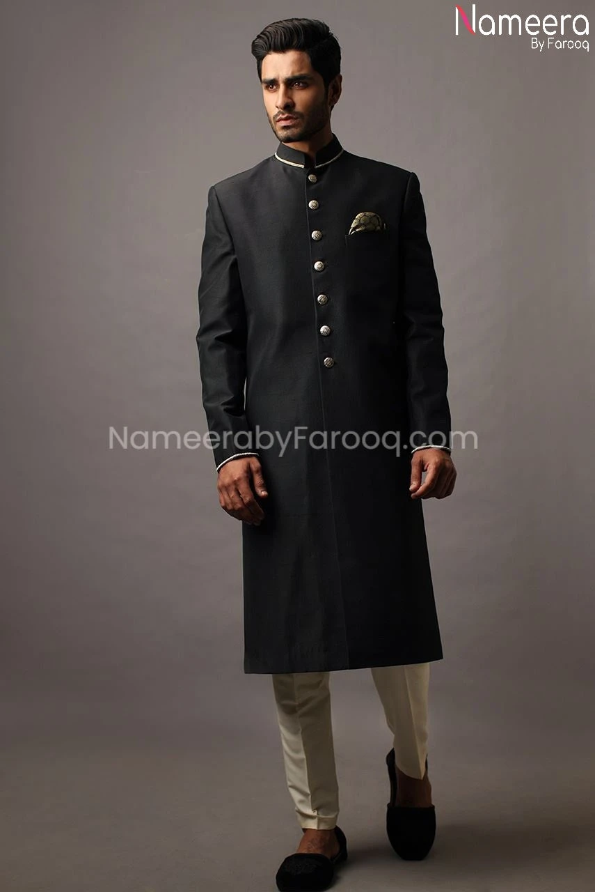 Designer Sherwani Plain In Elegant Black Color #GR58 3 Designer Sherwani Plain In Elegant Black Color #GR58