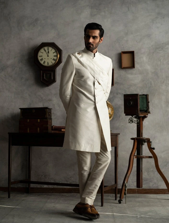 Designer White Colour Sherwani For Wedding Wear #GN109 4 Designer White Colour Sherwani For Wedding Wear #GN109 - Image 2