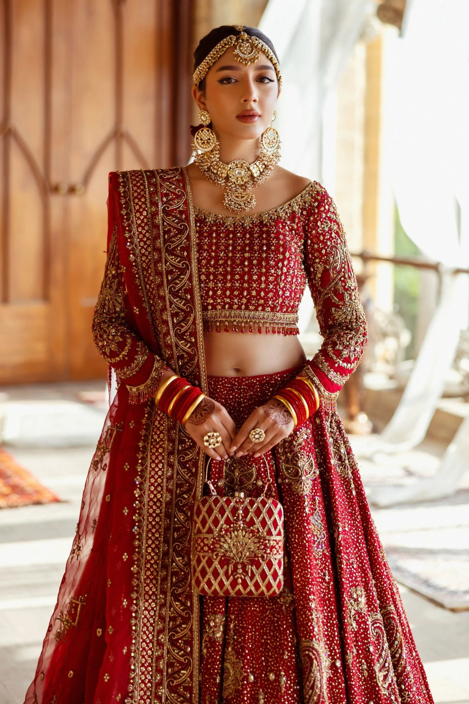 Crimson Red Lehenga Choli Dupatta Bridal Wedding Dress 6 Crimson Red Lehenga Choli Dupatta Bridal Wedding Dress - Image 4