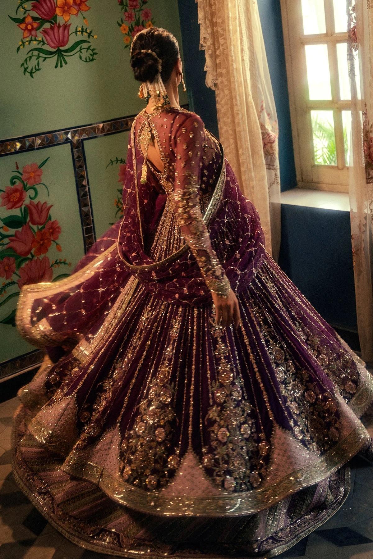 Flared Long Pishwas And Lehenga Pakistani Bridal Dress 8 Flared Long Pishwas And Lehenga Pakistani Bridal Dress - Image 6