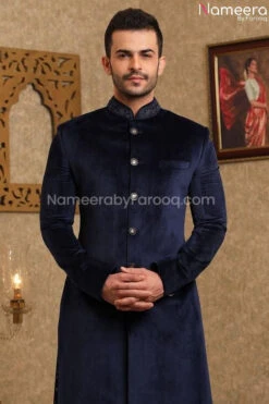 Elegant Navy Blue Sherwani For Wedding Online #GR94 -LuxPak Bridal Studio Store ElegantNavyBlueSherwaniforWeddingOnline 4