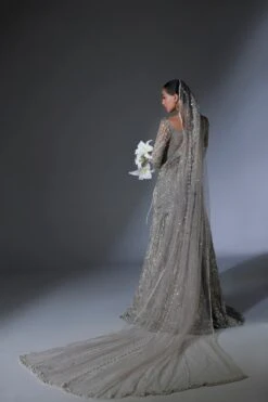 Net Pakistani Bridal Dress In Grey Lehenga Shirt Style 18 Net Pakistani Bridal Dress In Grey Lehenga Shirt Style -LuxPak Bridal Studio Store ElegantNetPakistaniBridalDressinGreyLehengaShirtStyle