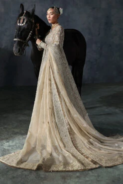 Pakistani Bridal Dress In Gold Frock And Lehenga Style 14 Pakistani Bridal Dress In Gold Frock And Lehenga Style -LuxPak Bridal Studio Store ElegantPakistaniBridalDressinGoldFrockandLehengaStyle