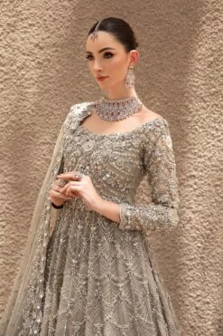 Pakistani Bridal Dress In Grey Gown And Dupatta Style 9 Pakistani Bridal Dress In Grey Gown And Dupatta Style -LuxPak Bridal Studio Store ElegantPakistaniBridalDressinGreyGownandDupattaStyle